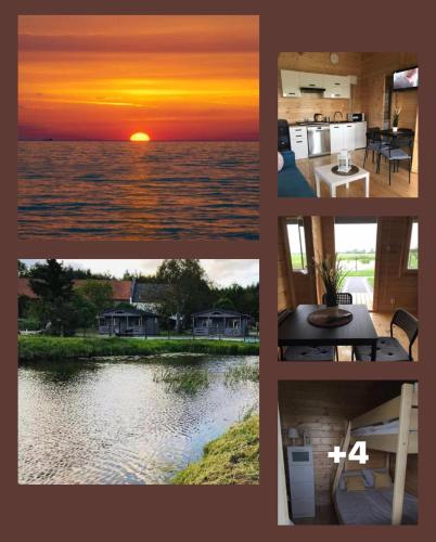 a collage of pictures of a sunset and a lake at Sosnowy Zakątek Stegna- wędkowanie, rowery, plac zabaw in Stegna