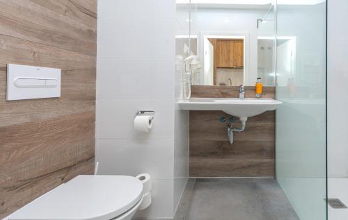 ein Bad mit einem WC und einem Waschbecken in der Unterkunft Aparthotel Apartamenty Czarna Góra 113 in Heudorf