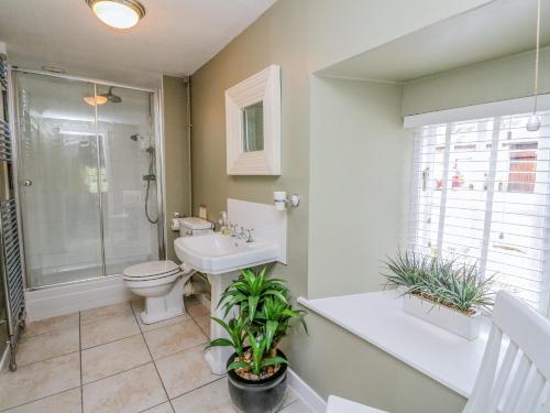 un bagno con wc, doccia e lavandino di Inglis Nook Cottage a Lochearnhead