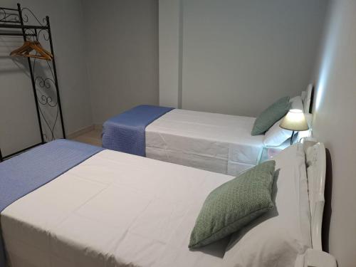 um quarto com duas camas e um candeeiro em Calleja La Pimentera em Córdoba