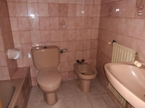 ein Badezimmer mit Toilette, Waschbecken und Badewanne in der Unterkunft Apartamento Brañavalera in Pola de Lena