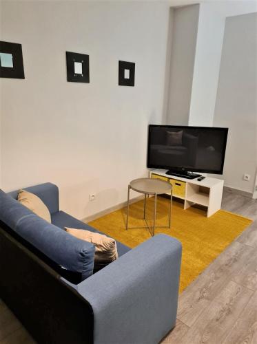 un salon avec un canapé et une télévision dans l'établissement Grand Studio Lyon Villeurbanne Proche Metro - Wifi, à Villeurbanne