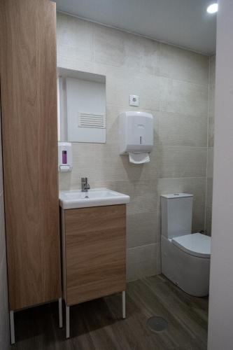 a bathroom with a sink and a toilet at Casas da Barca in Vila Nova de Foz Coa