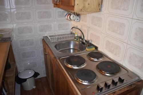 李肯雷的住宿－Cabaña Los Maquis，一间带水槽和炉灶的小厨房