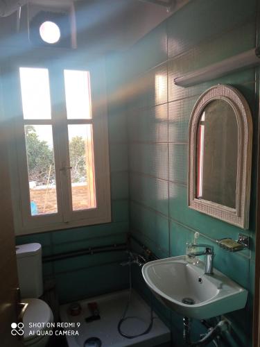 ein Badezimmer mit Waschbecken und Spiegel in der Unterkunft ArtHome0B in Panormos