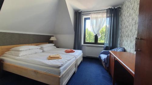 a bedroom with a bed and a window at ŁOMIANKOWA DOLINA Wetlina 112 in Wetlina