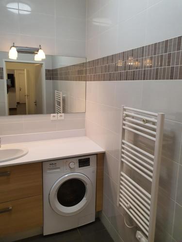 a bathroom with a washing machine and a sink at Entier beau 3pièces avec terrasse de 60m2 pour 7personnes in Châtenay-Malabry