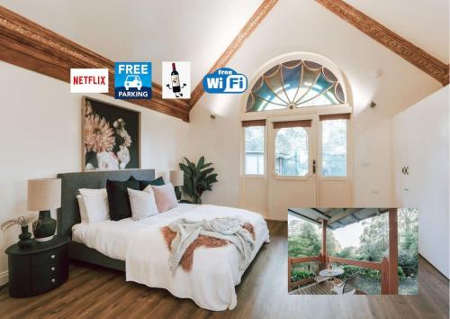 a bedroom with a large bed and a window at Olinda Nature Sunset Apartment in Olinda