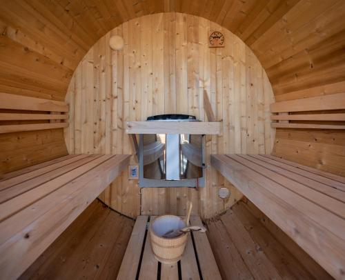an inside view of a wooden sauna at VILLA BERNASCONI in Narzole