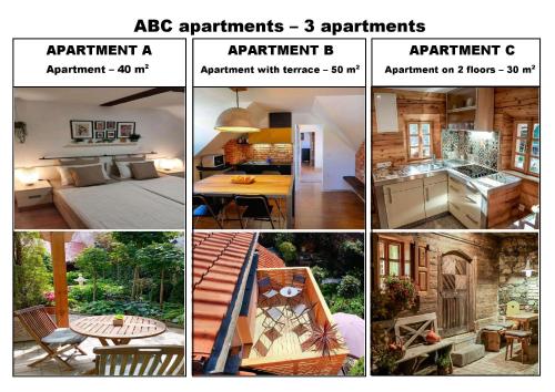 un collage de cuatro fotos de una casa en ABC apartments, en Kamnik