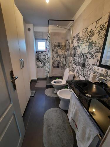 a bathroom with two toilets and a sink at Retreat Activ in Cluj-Napoca