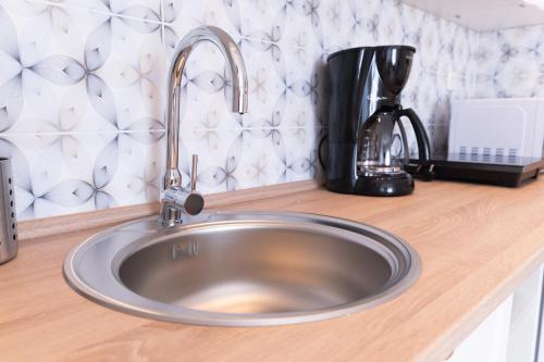 a kitchen counter with a sink and a mixer at Villa Lilith Smart in Fertőrákos