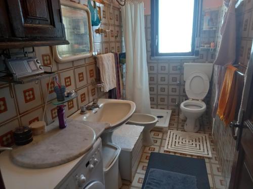 a small bathroom with a sink and a toilet at Calabria Melia di Scilla collina Antico Casale con giardino bio naturale in Castagnarella