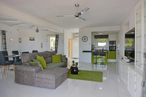ein Wohnzimmer mit einem Sofa und einer Küche in der Unterkunft Mediterranean Luxury Villa by NRAS in El Campello
