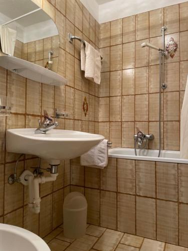 a bathroom with a sink and a bath tub at Chalet Forciagn in San Vigilio Di Marebbe