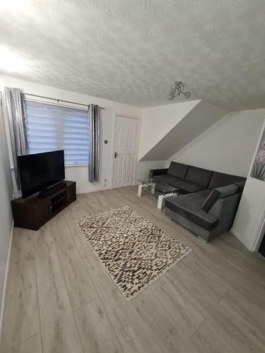 インバネスにあるLovely 2 bedroom flat in nice Inversness area.のリビングルーム(ソファ、テレビ付)