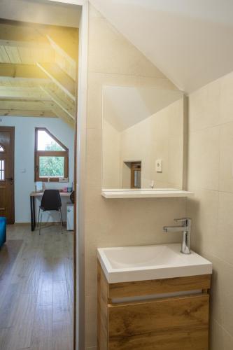a bathroom with a sink and a mirror at Monte Pino Lux Apartments in Žabljak