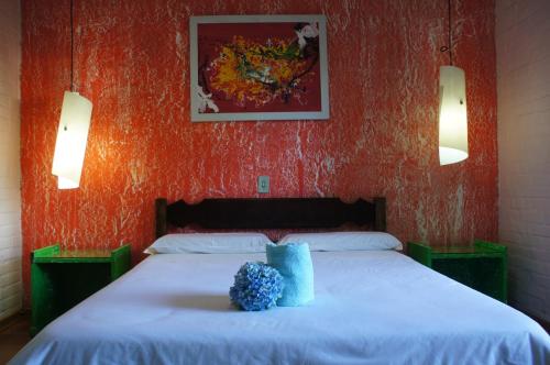 a bedroom with a large bed with red walls at Pousada Recanto Das Estrelas in São Francisco de Paula