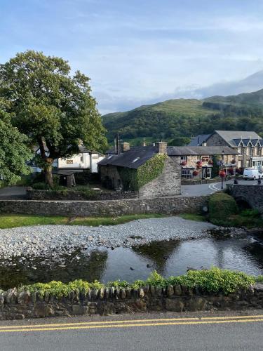 a small pond in the middle of a road at Prince Llewelyn Hotel in Beddgelert