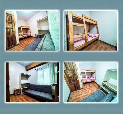 quatro fotografias de um quarto com uma cama e um sofá em JO-ZA-NA's Hostel(bed and breakfast) em Baguio