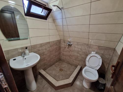 un piccolo bagno con lavandino e servizi igienici di Cottage in Udabno a Udabno