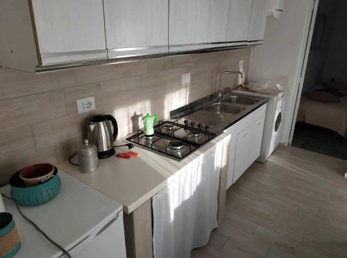 a small kitchen with a stove and a sink at Le Dimore degli Artisti in Venosa