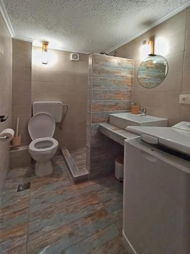a bathroom with a toilet and a sink and a shower at Casavita 1 in Polychrono