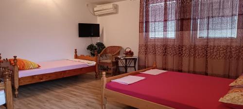 a room with two beds and a flat screen tv at Apartment Djokic in Sutomore