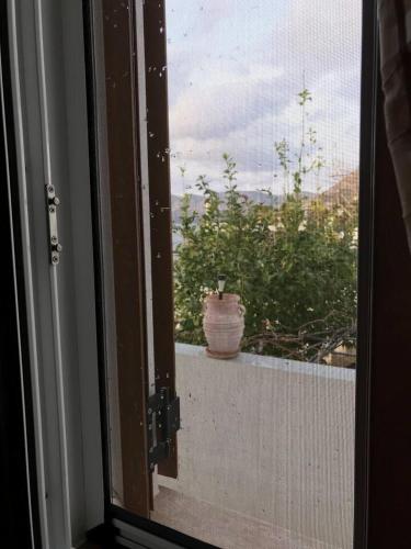 an open window with a potted plant on a balcony at amazing apartment in the heart of masouri in Masouri