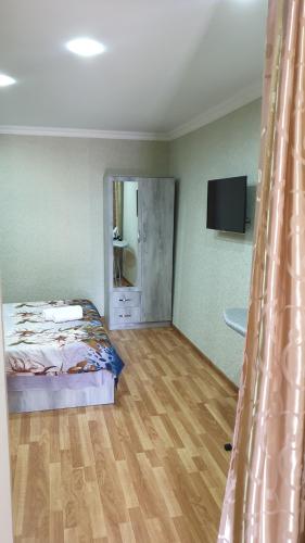 ein Schlafzimmer mit einem Bett und einem Fernseher in der Unterkunft Comfort in Tbilisi City