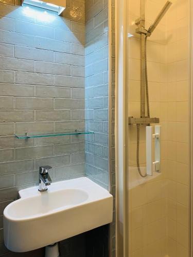 une salle de bain avec un lavabo et une douche dans l'établissement Joli Studio à Trouville, à Trouville-sur-Mer