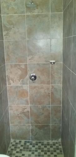 a shower with a tiled shower at B&B 464 on 22nd Ave in Pretoria