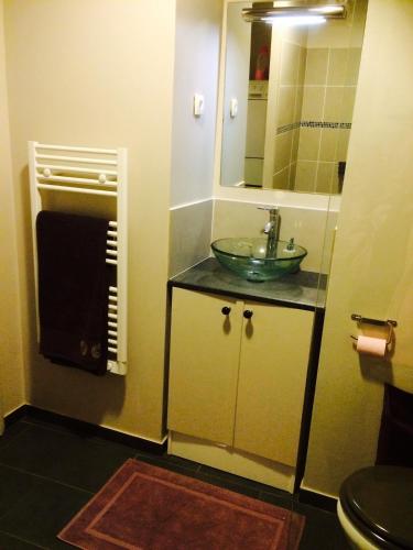 a bathroom with a sink and a mirror at La Chambre de Veyrines in Mérignac
