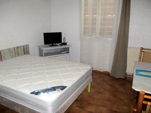 sypialnia z białym łóżkiem i telewizorem w obiekcie T2 Casamozza Sud de Bastia w mieście Monte