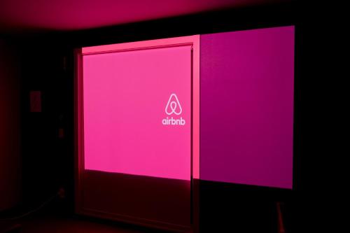a pink door with the clds logo on it at Lake Toya and Nakajima in Lake Toya