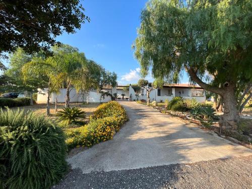 a walkway with trees and plants in a yard at Villa Sovareto in Sciacca