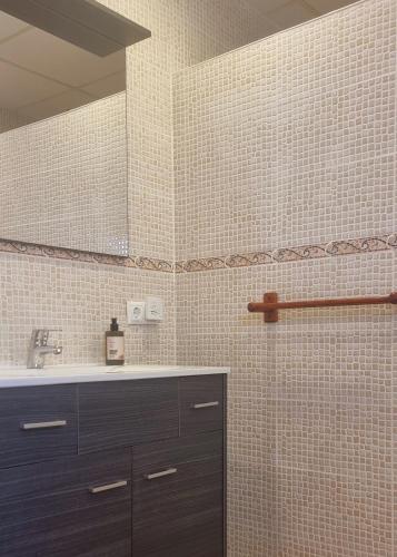 a bathroom with a sink and a mirror at Eco Finca Sa Font Blava in Llucmajor