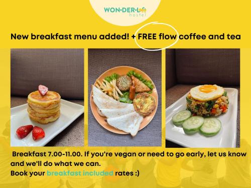 a collage of four pictures of food on a plate at Wonderloft Hostel Kota Tua in Jakarta