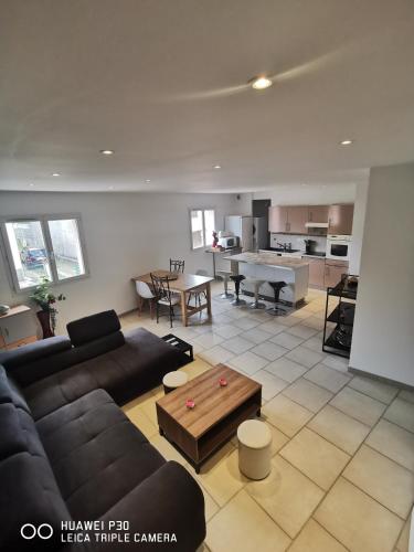 un salon avec un canapé et une table dans l'établissement résidence l'Olivier, à Forcalqueiret