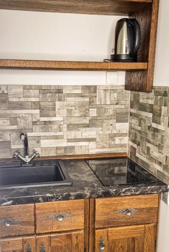 a kitchen with a sink and a counter top at Green Garden Plitvice lakes in Plitvica selo