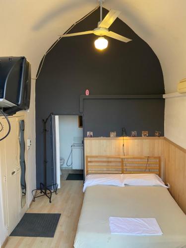 een slaapkamer met een bed en een plafondventilator bij Pikaret Bed&Breakfast in Corato