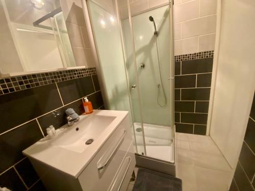 une salle de bain avec un lavabo et une douche dans l'établissement L'essentiel, Studio Rouen proche gare - 053, à Rouen