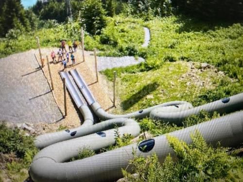 a group of water slides in a park at Ferienwohnung Alpennestchen Tschagguns in Tschagguns