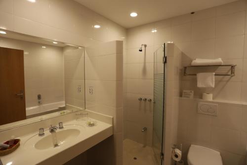 a bathroom with a sink and a toilet and a mirror at Hotel Andino Club - Hotel Asociado Casa Andina in Huaraz