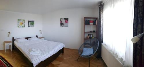 - une chambre avec un lit et une chaise dans l'établissement Apartment Alemina 3min away from center, à Cazin