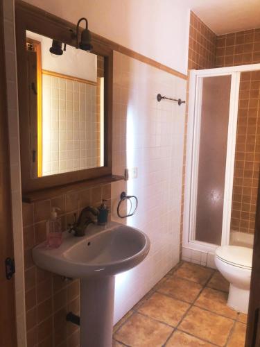 a bathroom with a sink and a toilet at Las Escuelas del Ayer Vivienda Turística de Alojamiento Rural in Bélmez de la Moraleda