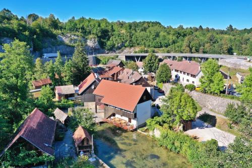 an aerial view of a house with a roof at Guest House Vučeta in Slunj