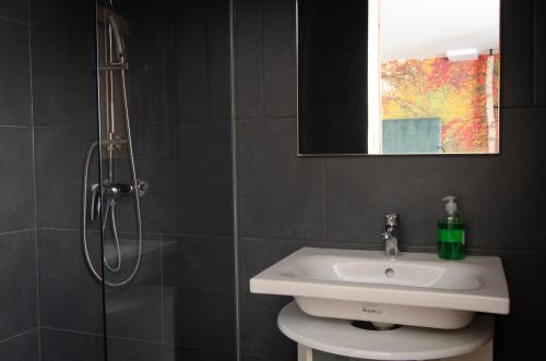 a bathroom with a sink and a shower at Apartments with Private Saunas & WELLNESS Gobi in Podčetrtek
