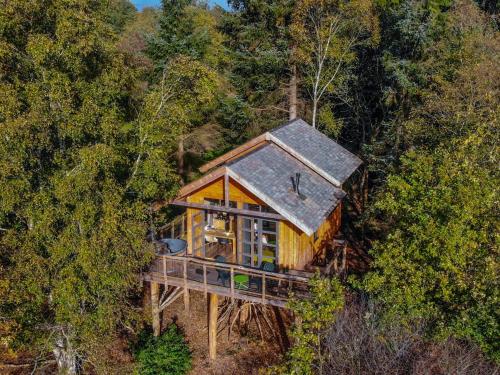 an overhead view of a cabin in the middle of a forest at EuroParcs Ruinen in Ruinen
