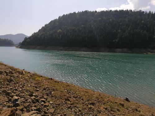 a large body of water with trees in the background at Tilia Cottage Banjska stena in Mitrovac